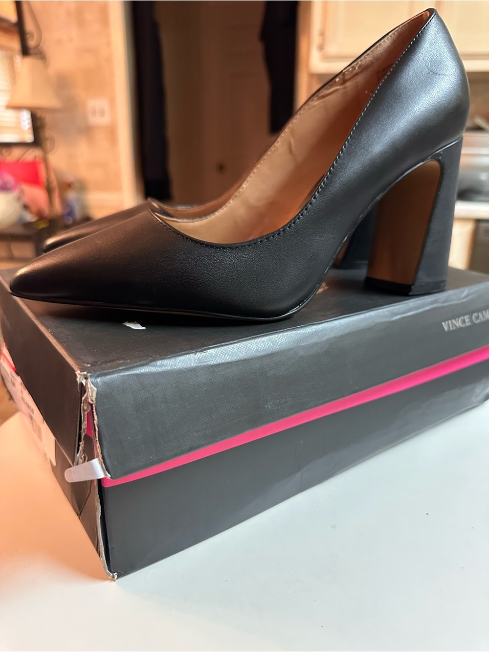 Vince Camuto Ableen Black Pointed Block Heel Pump